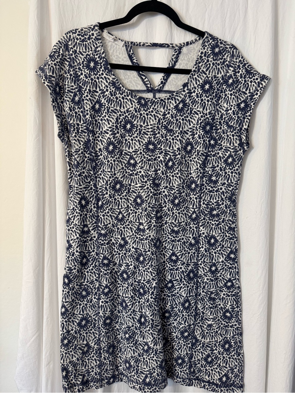T by Talbots Size Large French Terry Dress Navy and White Floral & GeoPatterned